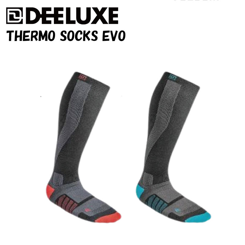 ●ブランド：DEELUXE ディーラックス ●商品名：THERMO SOCKS EVO ハイパフォーマンスをサポートする高機能ソックス、 DEELUXEサーモソックスEVO。 段階着圧設計が疲労感を軽減し、 より質の高いパフォーマンスを引き出します。 素材にはナイロンを改質し、 発熱加工を施したTHERMO FIBERを採用。 足先まで温かく包み込みます。 ・段階着圧設計、ヒラメ筋サポート ・暖かく臭いを抑えるウール&カシミヤ ・ふくらはぎの筋肉のポンプ作用を高め疲労感を軽減 ・発熱加工のTHERMO FIBER採用で足先まで暖かい。 ・独自の衝撃吸収機能 ・テーピング理論に基づいた構造で足元をサポート。 ●サイズ目安 L(26.cm〜28.5cm) M(24.5cm〜26.5cm)　 S(21.5cm〜24.5cm) ●素材:アクリル/ナイロン/毛/ポリウレタン 当店は正規販売店です。 【ご確認下さい】 カタログ及びサンプル画像と細部が予期なく変更になる場合がございます。 発売予定後、生産中止になる場合が稀にありますのでご了承ください。 ----------ご注意---------- ご注文後の返品・キャンセル・交換は一切受け付けておりませんので、予めご了承下さい。 モニターによって色の見え方が実物と異なる場合がございます。 他店舗でも販売しておりますので、タイミング悪く売り違える場合がございますのでご了承下さい。 在庫には展示販売品も含まれている場合があります。気になる方はお問い合わせ下さい。 送料無料で送付先が北海道・離島の場合は500円、沖縄の場合は1,000円の別途送料を加算させて頂きますのでご了承下さいますようお願い申し上げます。（税別） 注文時は送料無料となりますが訂正し改めてメールでご案内となりますのでご注意下さい。 メーカー希望小売価格はメーカーカタログに基づいて掲載しています