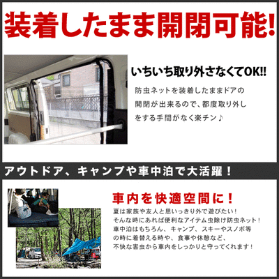 200系 ハイエース 4ドア ナローボディ [H16.8-] 防虫ネット 全窓フルセット 網戸 品番：M12/M20/M21