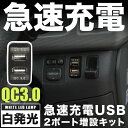 ANE/ZNE10系 ウィッシュ 急速充電USBポート 増設キット クイックチャージ QC3.0 トヨタBタイプ 白発光 品番U15 2