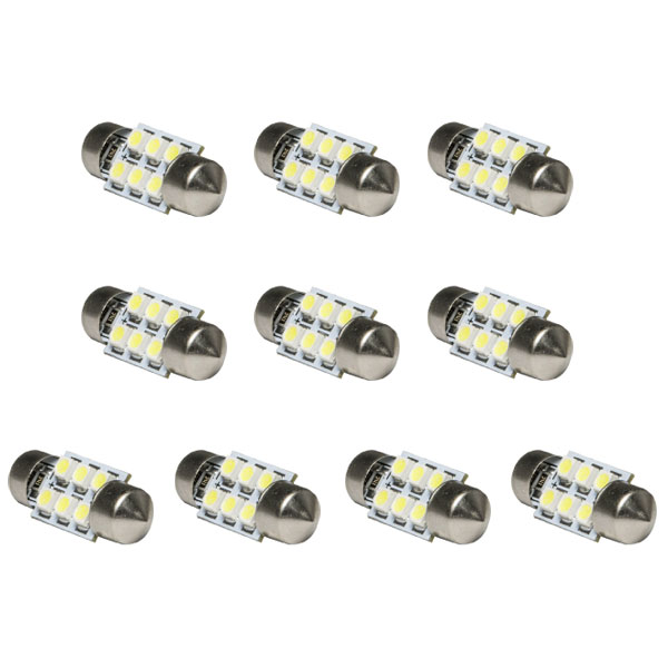 10個セット●● 12V SMD6連 T10×31mm LED 電球 両口金 ルームランプ ホワイト