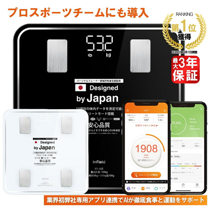 最大3年保証 ※楽天1位※AI× 体重計 体組織計 【トレーナー監修】体組成計 スマホ連動 体脂肪計 高精度 体重 体脂肪率 水分率 基礎代謝 送料無料 薄型 コンパクト 高性能 電池 体脂肪計付き体重計 ヘルスメーター おしゃれ シンプル 軽量 軽い 小さい