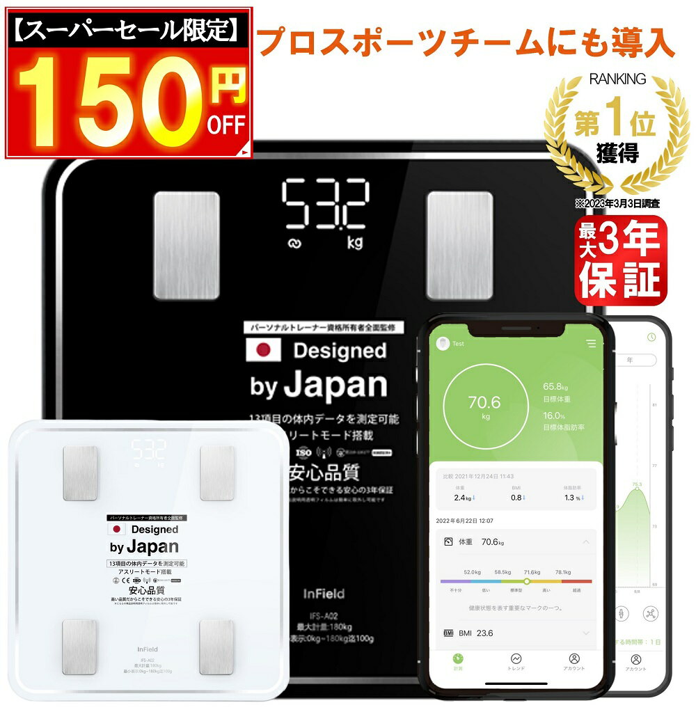 高性能の体重計 ＼スーパーセール限定クーポン発行中！／【最大3年保証】 ※楽天1位※AI× 体重計 体組織計 【トレーナー監修】体組成計Bluetoothでスマホ連動 体脂肪計 高精度 （4.58獲得） 体重 体脂肪率 水分率 基礎代謝 薄型 体脂肪 体重計 ヘルスメーター 軽量