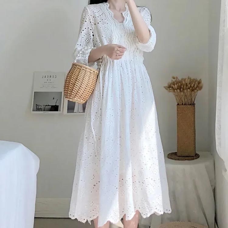 レース 透かし編み スカラップレース フレアワンピース ロングワンピース エレガント ロング ワンピース レディース 20代 2XL 30代 ワンピース 上品 女子会 フェミニン S M L XL ワンピース