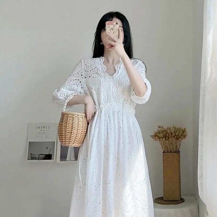レース 透かし編み スカラップレース フレアワンピース ロングワンピース エレガント ロング ワンピース レディース 20代 2XL 30代 ワンピース 上品 女子会 フェミニン S M L XL ワンピース