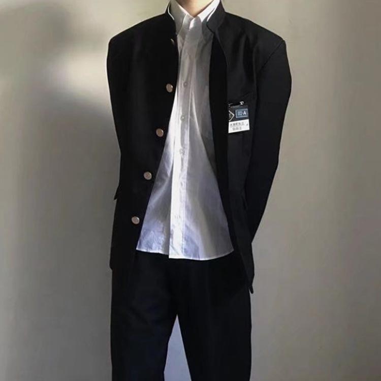 制服 詰襟 ラウンド襟 男子 学ラン 高校生 スラックス 上下セット 上着 ズボン 男の子 ジュニア ボーイズ スクール ジャケット ウエストゴム 学生服 黒 ボーイズ 中学生 通学 学生服 入学式 卒業式 コスプレ衣装 4点