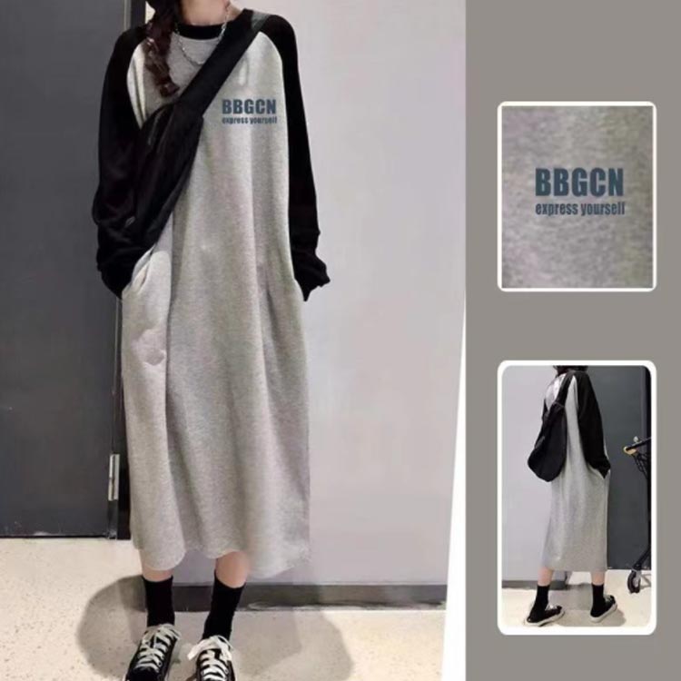 ワンピース レディース ロング丈 長袖 スウェット tシャツ ロング ロングワンピース ロングワンピ ゆったり モノトーンカラー シンプル カジュアル ロンT 体型カバー 春 夏 秋 冬 綿 コットン タイガー 英字ロゴ 無地 バイカラー 配色 お洒落