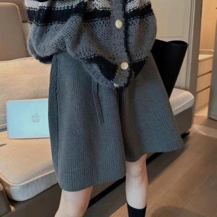 ショートパンツ 秋 冬 レディース ワイド パンツ ニット ハーフパンツ ボトムス ワ...