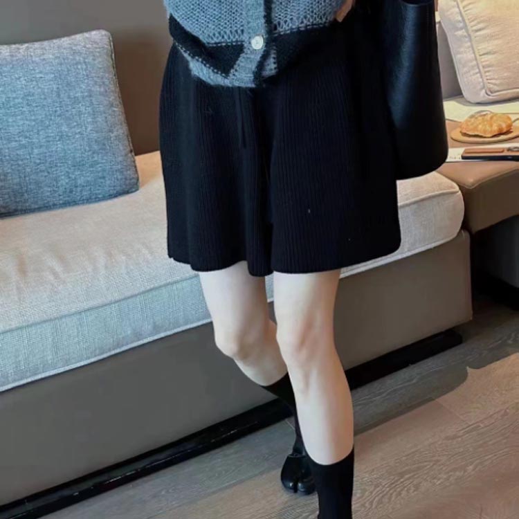 ショートパンツ 秋 冬 レディース ワイド パンツ ニット ハーフパンツ ボトムス ワ...