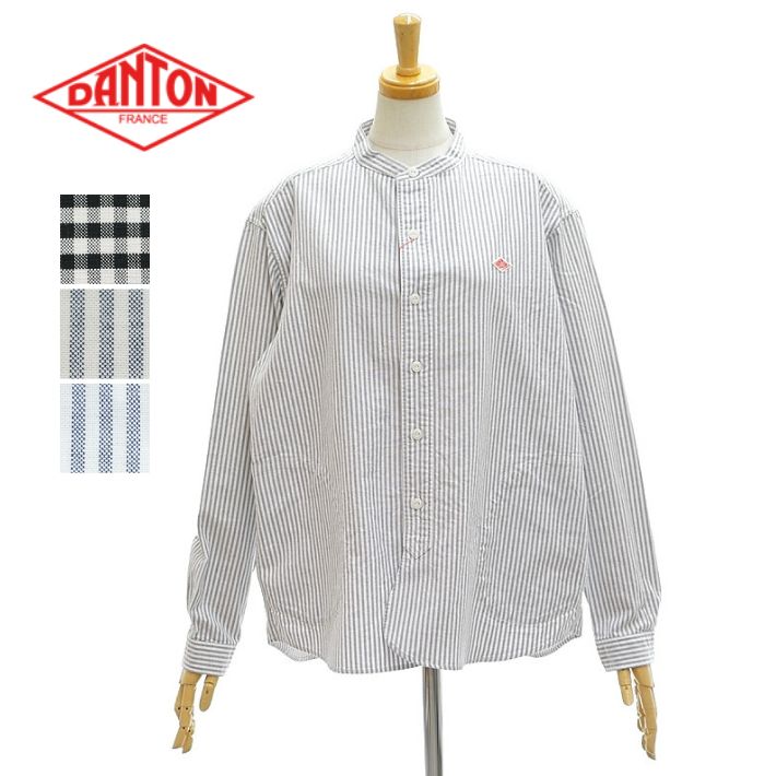 Rakuten - ダントン DT-B0279OXP オックスフォード バンドカラーシャツ ストライプ 長袖 シャツ ブラウス レディース DANTON [メール便可]