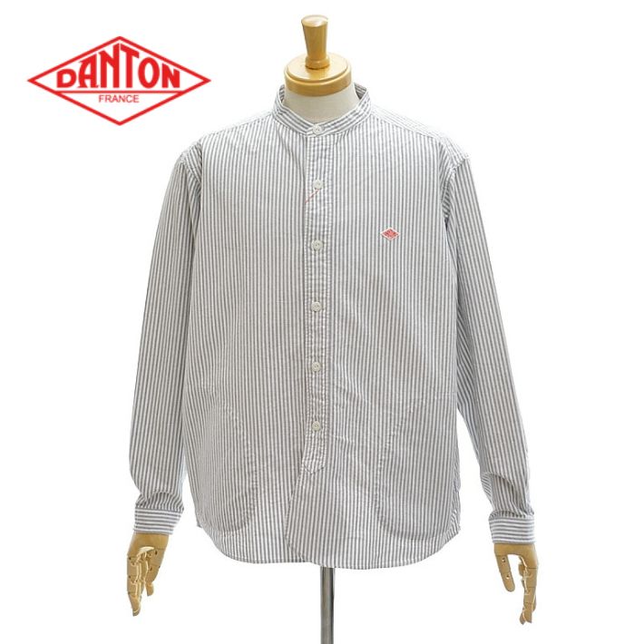 Rakuten - ダントン メンズ シャツ 長袖シャツ DT-B0280OXP バンドカラー ノーカラー オックスフォード ギンガムチェック DANTON [メール便可]