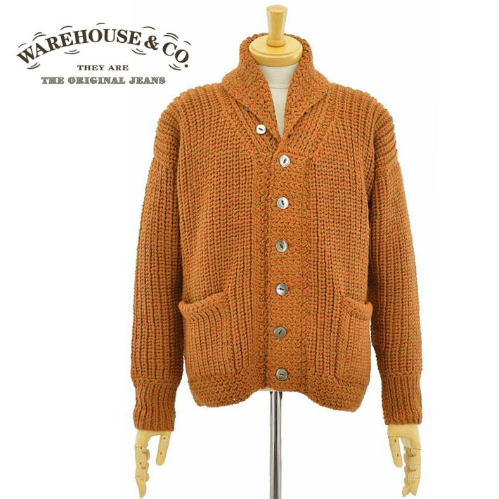 ウエアハウス ショールカラーニットカーディガン ウール オレンジ メンズ WAREHOUSE Shawl Collar Knit Cardigan