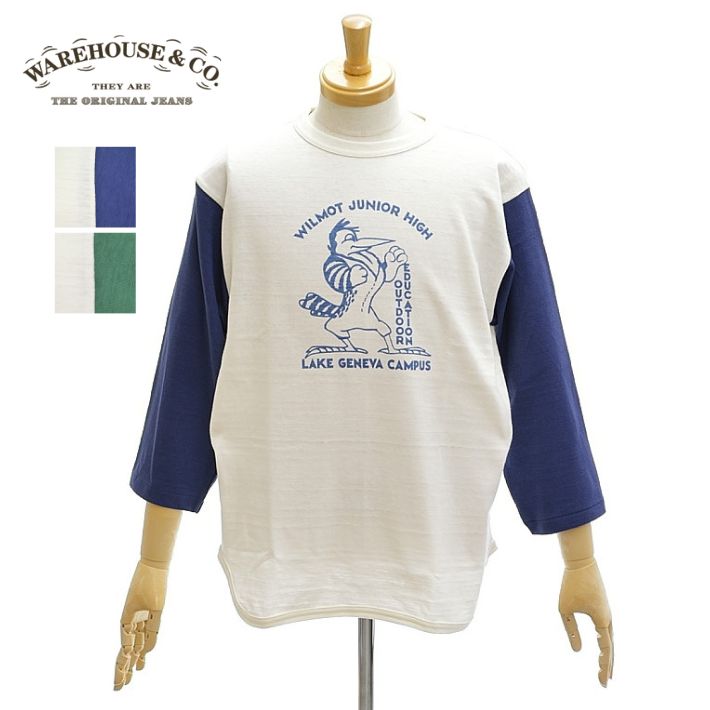 ウエアハウス Lot 4800「WILMOT JUNIOR HIGH」7分袖 ベースボールTシャツ メンズ WAREHOUSE [メール便可]