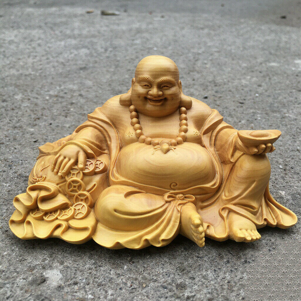 布袋様置物 弥勒菩薩 木彫り木製彫刻 開運招財金運アップ モダン仏像 インテリア風水グッズ お守り おしゃれ