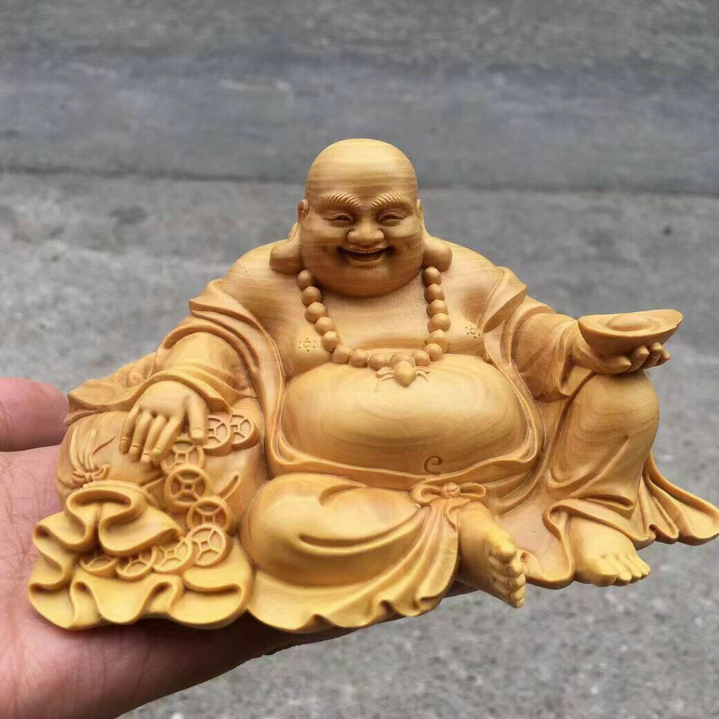 布袋様置物 弥勒菩薩 木彫り木製彫刻 開運招財金運アップ モダン仏像 インテリア風水グッズ お守り おしゃれ