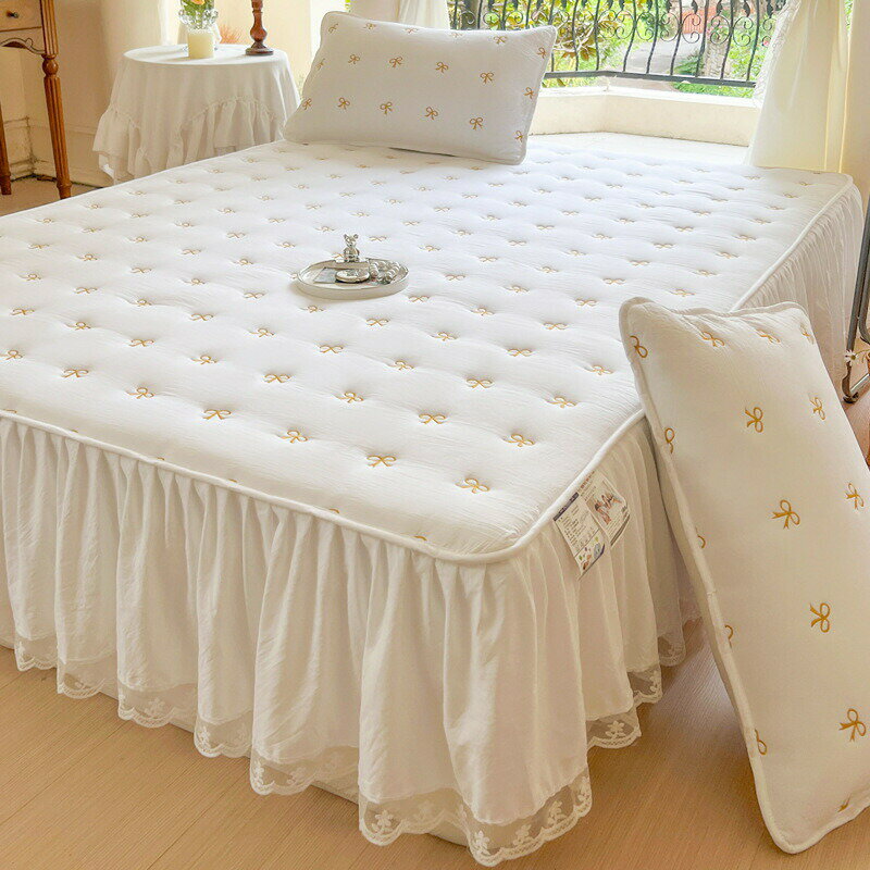 ベッドスカート 綿100％ キルティング フリル付き 敷パッド一体型 マットレスカバー 中綿 ズレ防止 オ..