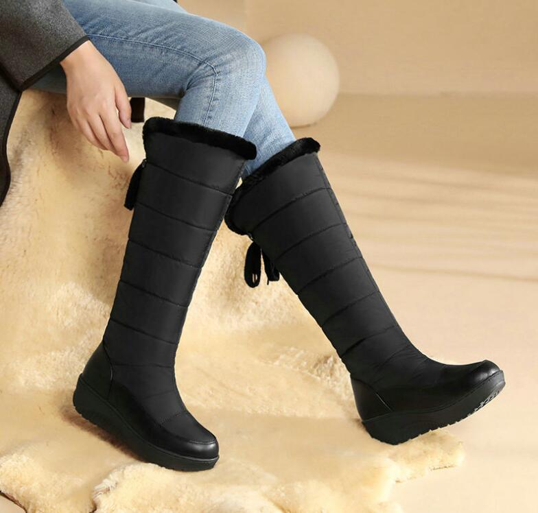 Thick Sole - ロングブーツ ムートンブーツ 雪用ブーツ 【滑り止め 防寒 保温】 裏ボア 厚底 スノーブーツ ミドルブーツ 小さいサイズ 雪道対策 歩きやすい 冬用 美脚 脚長