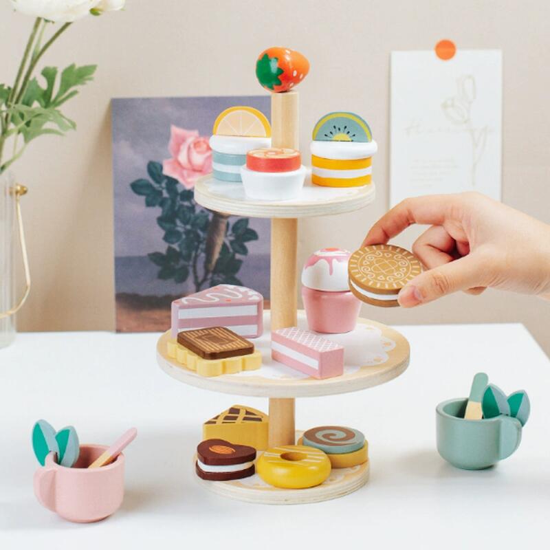 Rakuten - おままごとセット スウィート 欧風 パステルティーポット デザート台 木製おもちゃ ままごと 木 おもちゃ 知育玩具 ティーセット 4歳 3歳 女の子 誕生日 プレゼント お祝い ままごと ケーキ 食べ物 誕生日 クリスマス プレゼント