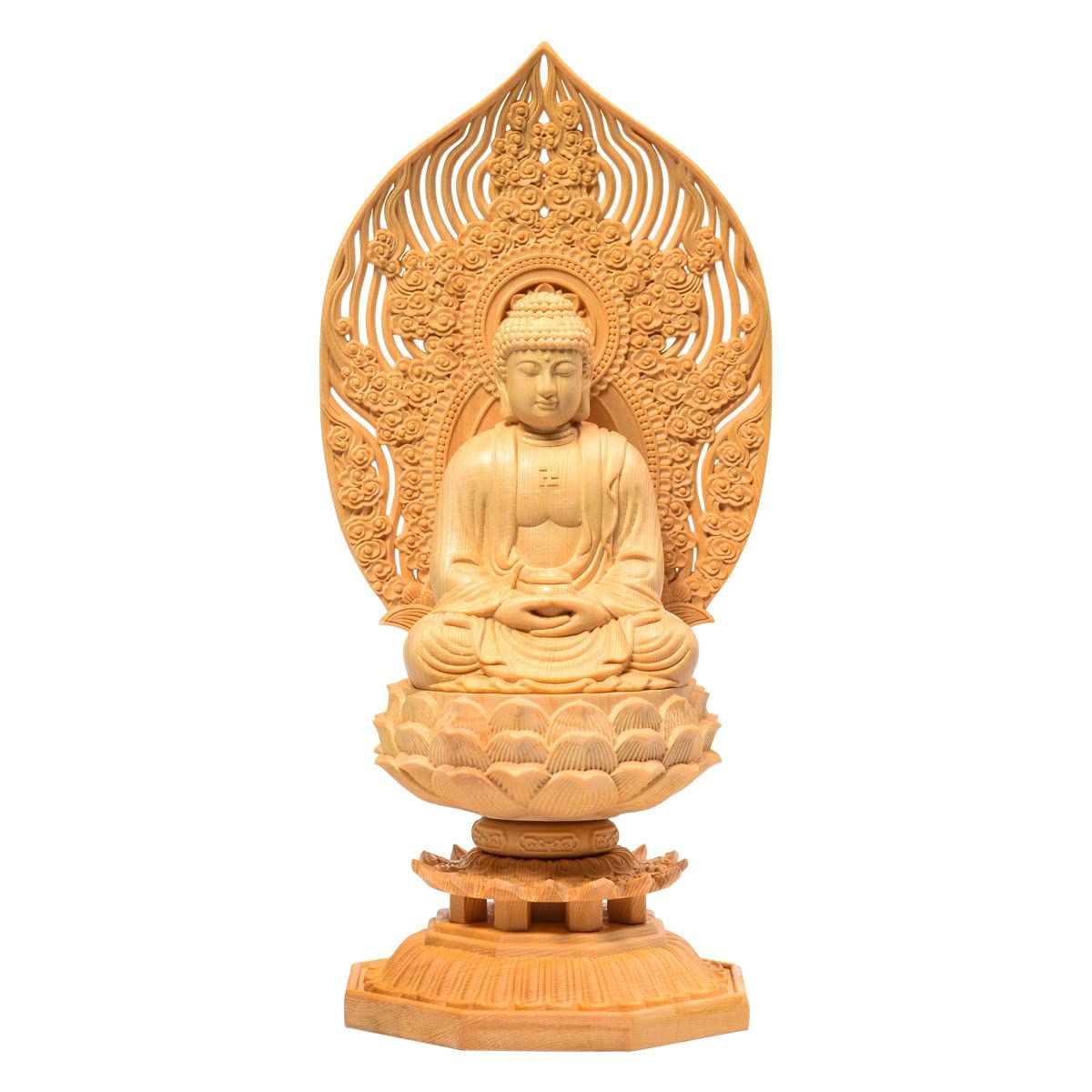 Rakuten - 仏像 釈迦如来 曹洞宗 臨済宗 仏壇仏像 木彫り 桧木製 祈る 厄除け 祥雲光背 八角台座