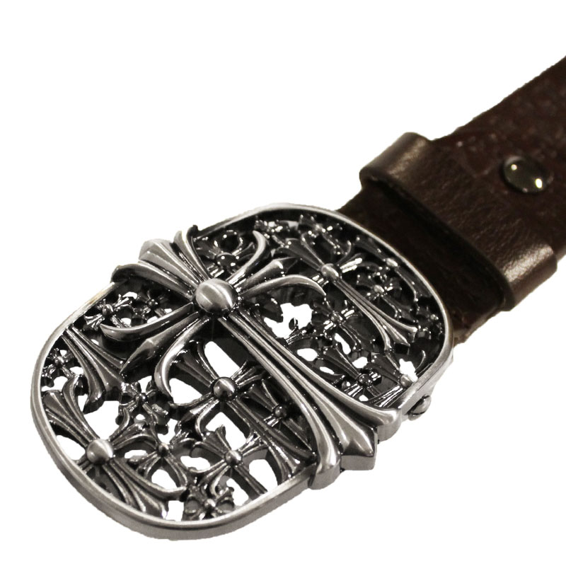 送料無料 ベルト メンズ 本革 ブランド クロスベルト クロス 十字架 型押し 刻印 セメタリークロス マルチクロス レザー BLACK ブラック Silver クロム クローム メッキ 銀メッキ