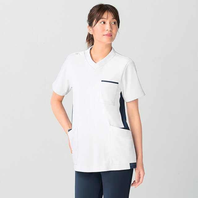 ウイルスガード脇配色スクラブ(男女兼用)スクラブ 白衣 医療 ナース服 医療用 レディース メンズ 女性 男性 半袖 看護師 調理 ナース 介護士 アンファミエ