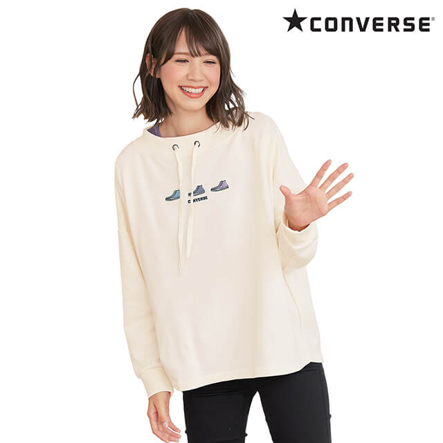 全品ポイント5倍 5/9 20:00-5/10 23:59■[CONVERSE]裏毛シューズ刺繍ボートネックスウェット医療用 ナー..