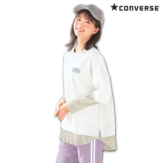 全品ポイント5倍 5/9 20:00-5/10 23:59■[CONVERSE]裏毛フェイクレイヤードプルオーバーコンバーストレ..