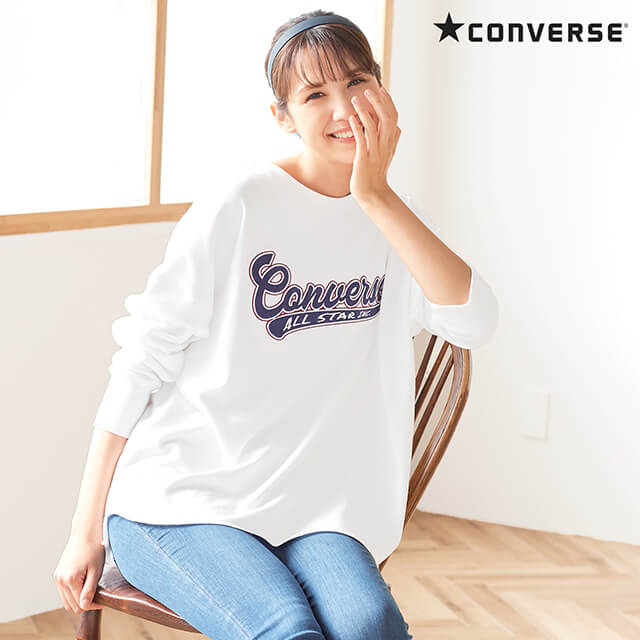 全品ポイント5倍 5/9 20:00-5/10 23:59■[CONVERSE]裏毛裾ラウンドスウェットコンバーストレーナーレデ..