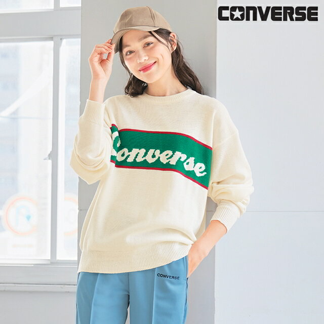 全品ポイント5倍 5/9 20:00-5/10 23:59■[コンバース/CONVERSE]フロントロゴクルーネックニット