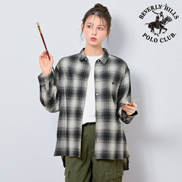 [BEVERLY HILLS POLO CLUB]両面起毛チェックシャツポロ トップス レディース かわいい 可愛い おしゃれ..