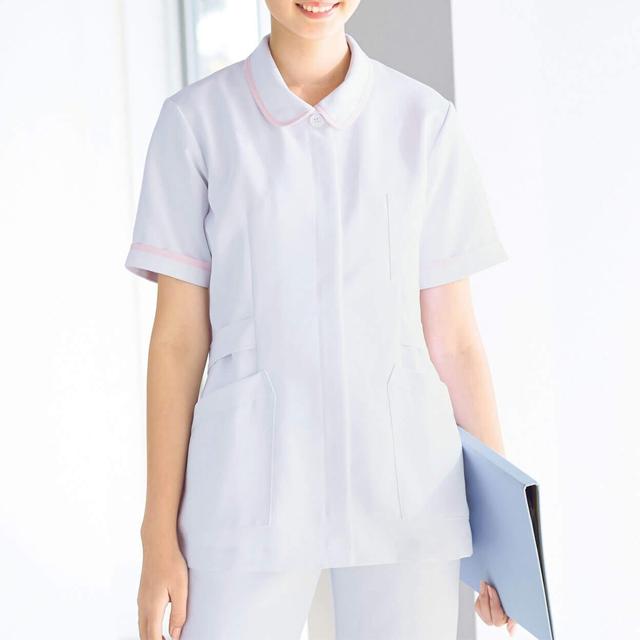 ギャバ パイピングジャケットナース服 白衣 ナースウェア 医療用 ナース 看護師 介護士 クリニック 歯科医 アンファミエ
