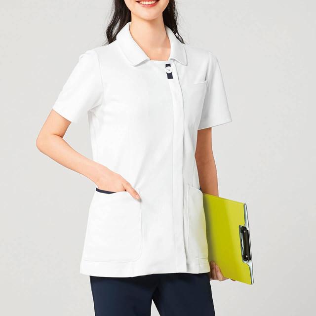 【80%OFF】シルキーハイストレッチ ポイント配色美シルエットジャケットナース服 白衣 ナースウェア 医療用 ナース 看護師 介護士 クリニック 歯科医 アン...