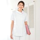 ソフトピケ綿混トリコット ワンポイント配色アシメトリー衿ジャケットナース服 白衣 ナースウェア 医療用 ナース 看護師 介護士 クリニック 歯科医 アンファミエ