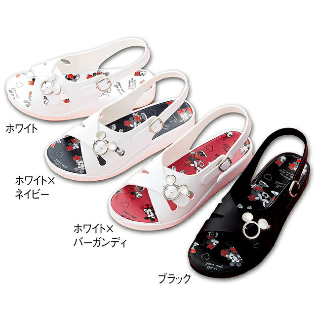 全品ポイント10倍 9/4 20:00-9/5 23:59■【32％OFF】[ディズニー]ミツマルバックル幅広カップインソールサンダルナースサンダル 疲れにくい 静音 黒 白 厚底 疲れない 美脚 ヒール高