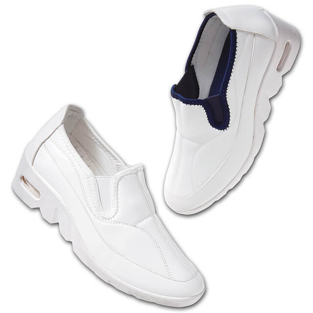 幅広設計コンフォートウエッジスリッポンエアーシューズ(クッション中敷付き)ナースシューズ 疲れにくい 黒 白 レディース 女性 かわいい 可愛い おしゃれ 介護士 靴 アンファミエ