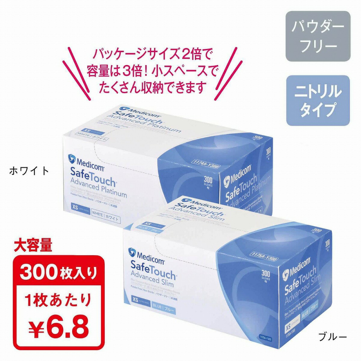 セーフタッチニトリルグローブ(パウダーフリー)300枚入[医療 ナース 看護 介護 ナースグッズ 雑貨 グローブ 手袋] 医療用 ナース 看護師 介護士 アンファミエ