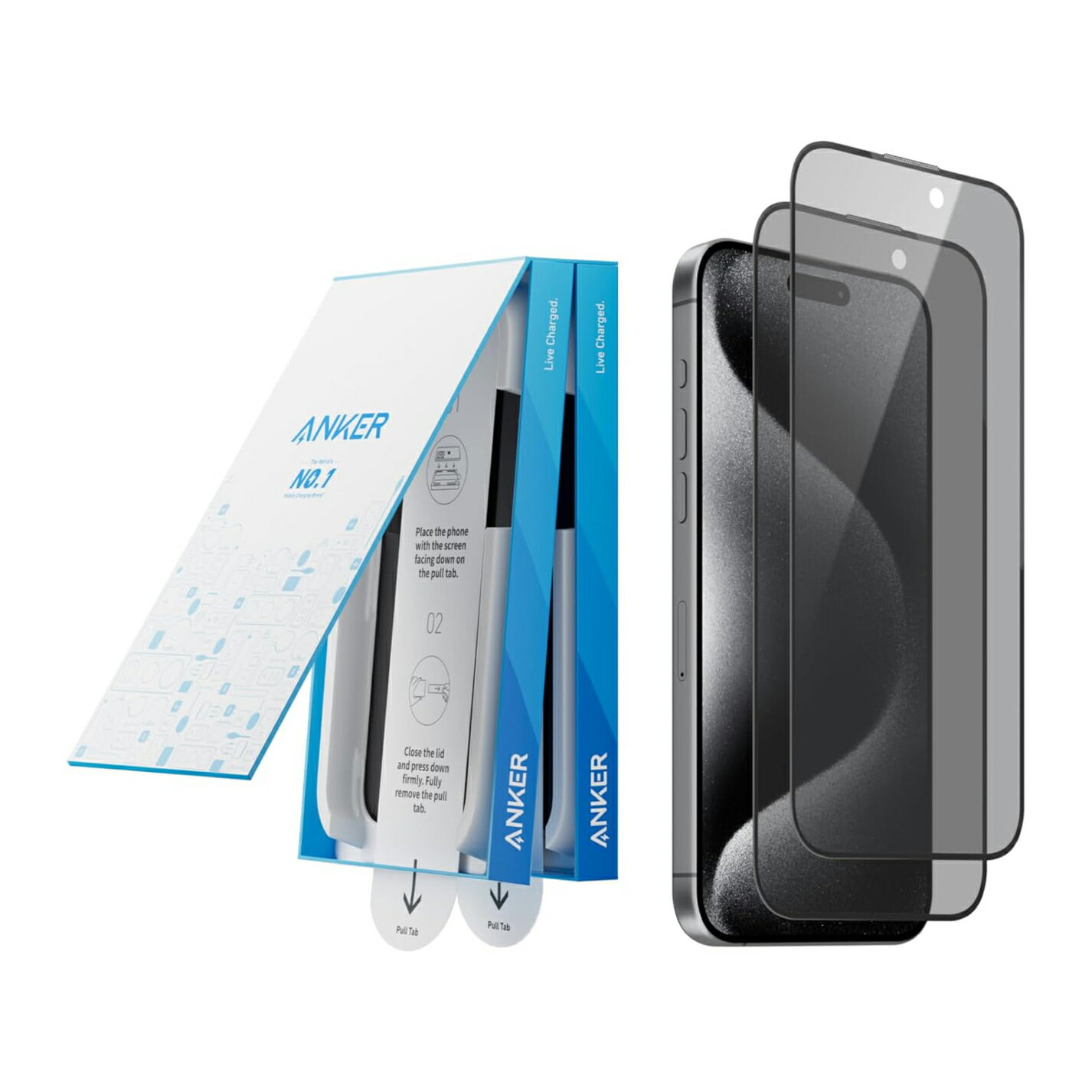 乐天商城 - Anker Easy Fit ガラスフィルムキット (のぞき見防止, for iPhone 15) 2枚セット 保護フィルム プライバシー 全面保護 落下保護 浮き/気泡なし 指紋防止 超スムーズ 米軍MIL規格 耐衝撃 高耐久性 自動吸着 硬度9H 簡単取り付け 8K Ultra HD