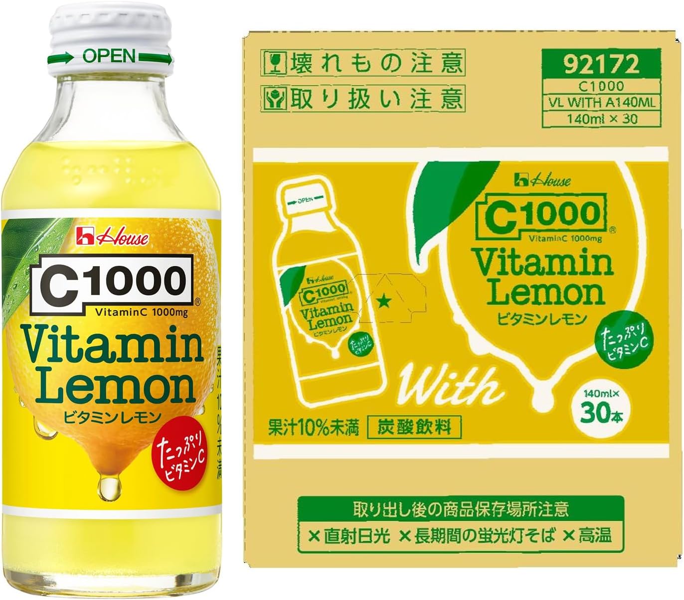 送料無料【わけあり】C1000 ビタミンレモン With 140ml×30本 ハウスウェルネスフーズ 4530503888561 液体 ビタミンレモン 大人 日本 ソフトドリンク ジュース 炭酸飲料 VE ナイアシン VB1 65kcal/1本あたり ガラス瓶 ‎兵庫県 機能性表示食品 食品 飲み物 水 炭酸水のサムネイル