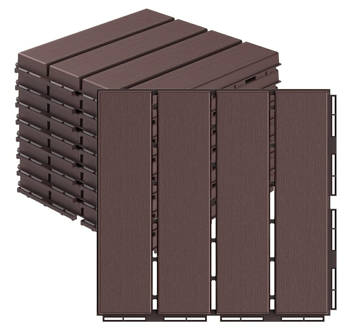 ウッドパネル ウッドタイル 直線タイプ×コーヒー柄 9枚 正方形 厚み2cm 約30cm×30cm 防水 人工木 樹脂 腐らない タイル スノコ ジョイント式 庭 ベランダ 屋外 屋内 (コーヒー柄, 0.09m2/1枚)