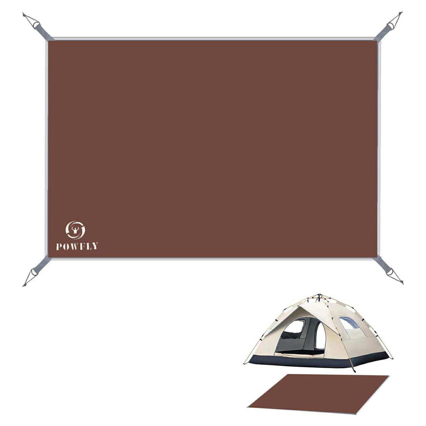 Powfly Tent Ground Sheet, Waterproof, Sunshade, Lightweight, with Storage Bag, Brown, 180x210cm
