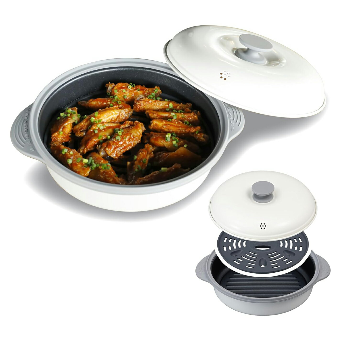 Rakuten - 【訳あり】シービージャパン(CB JAPAN) 電子レンジ調理器具 電子レンジで焼き目が付けられる [ 炒める 茹でる 焼く 煮る 蒸す 炊く がこれ1つ ] 食器洗浄機対応 レシピ付き レンジグリル 深型蒸し皿付き