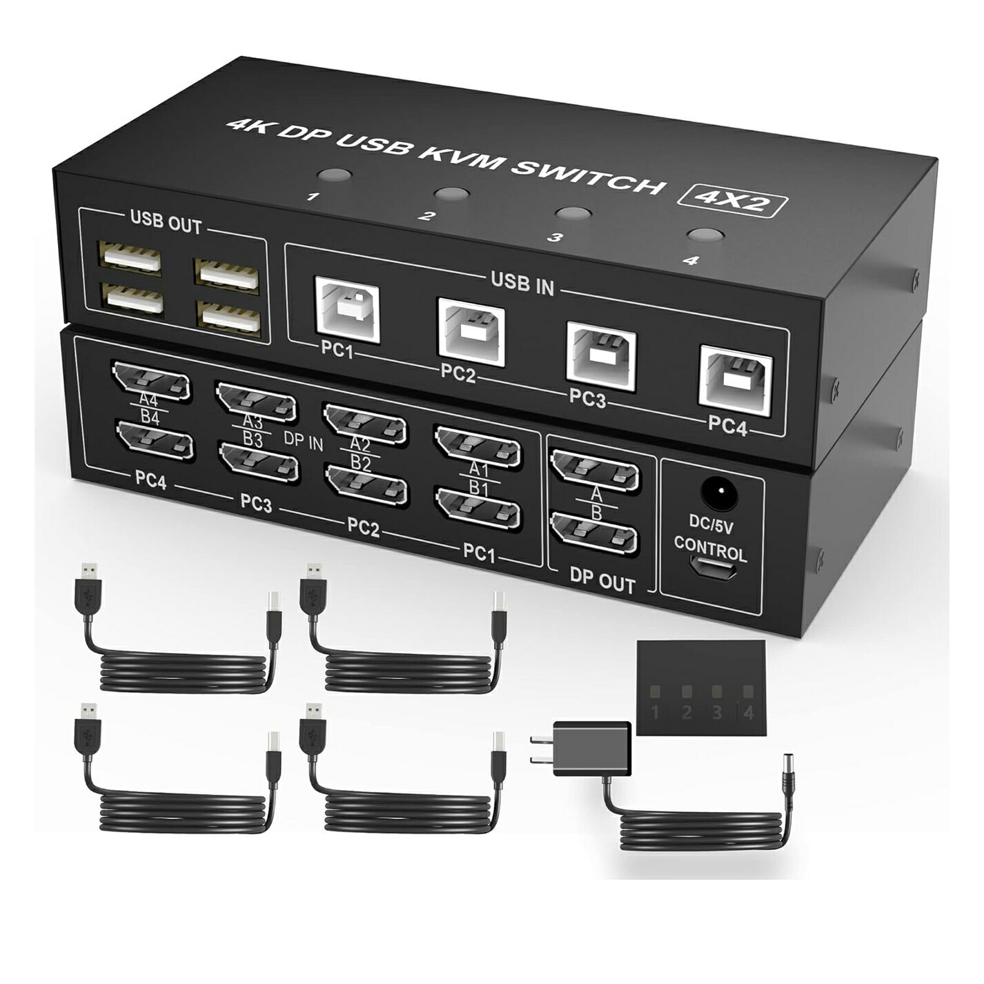 4ポート デュアルモニター切替器Displayport キーボードとマウスのスイッチ