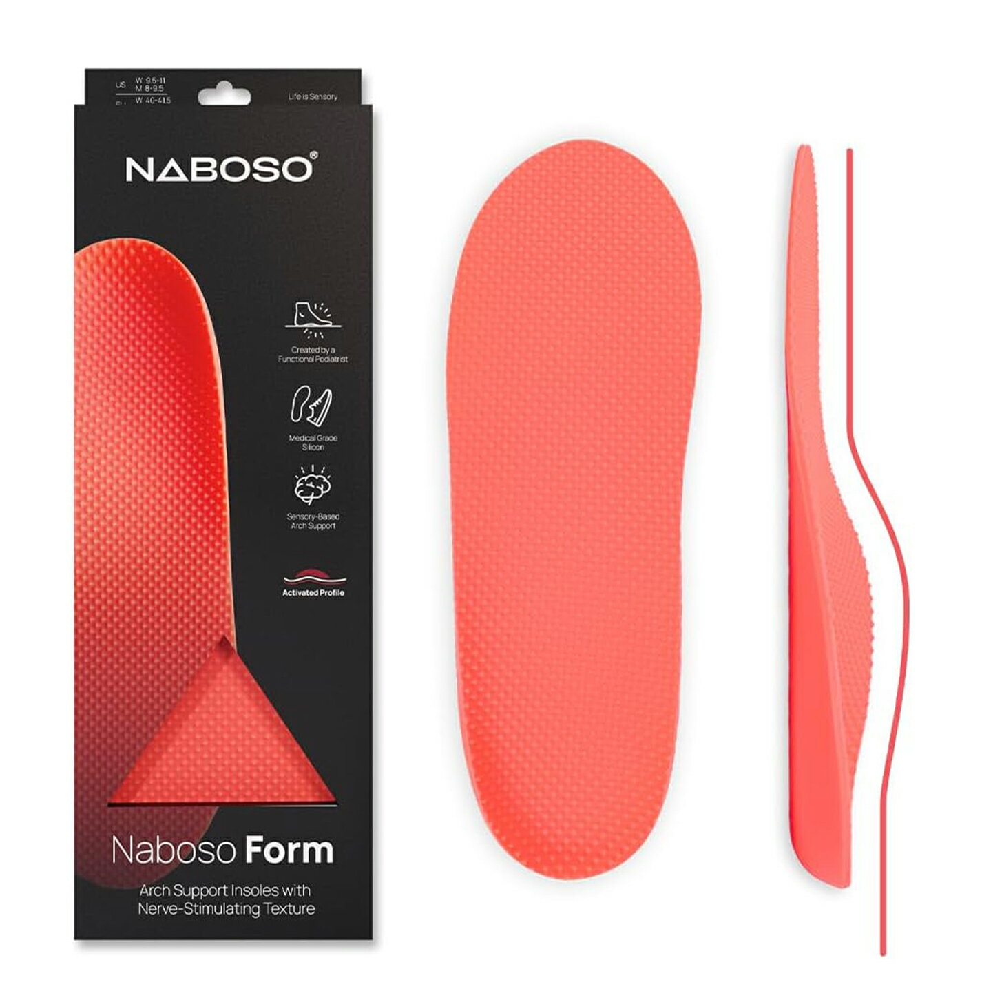 【訳あり】Naboso ナボソ フォームインソール アクティブなアーチサポート 赤 (N2)