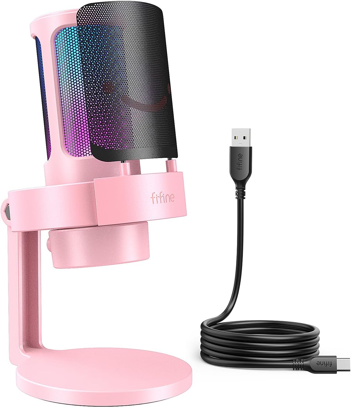 FIFINE USBコンデンサーマイク RGBライト カーディオイド指向性 USBケーブル付きプレステマイク タッチ..