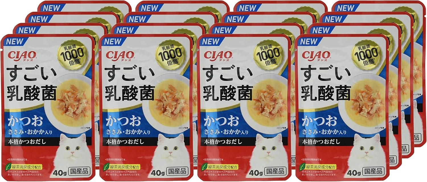 【訳あり】チャオ(CIAO)すごい乳酸菌パウチかつおささみ・おかか入り40g*16袋 4901133854309