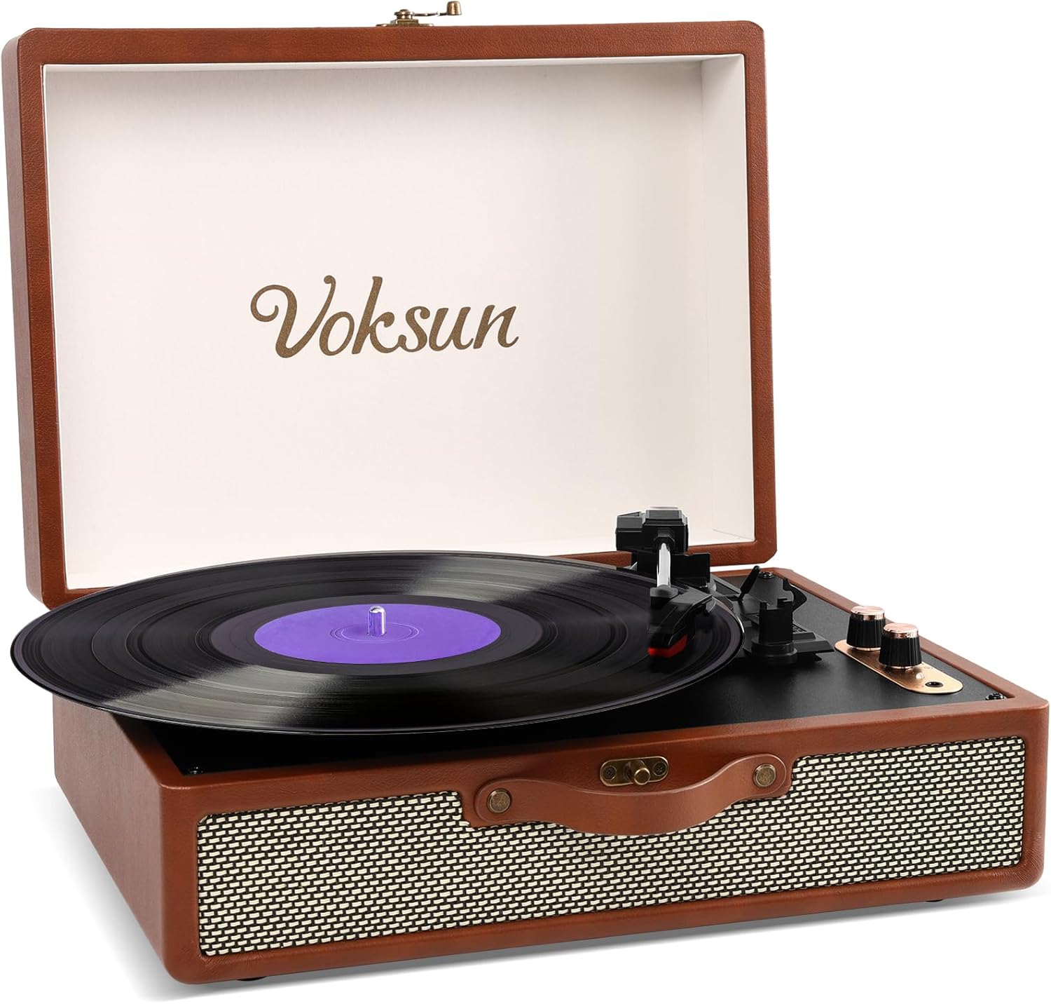【外装箱訳あり】VOKSUN レコードプレーヤー USB録音可能 Bluetooth対応 スピーカー内蔵 レトロ 33/45/78回転対応 RCAでアンプ接続 AUX in 7/10/12インチ対応 日本語説明書 ブラウン S350