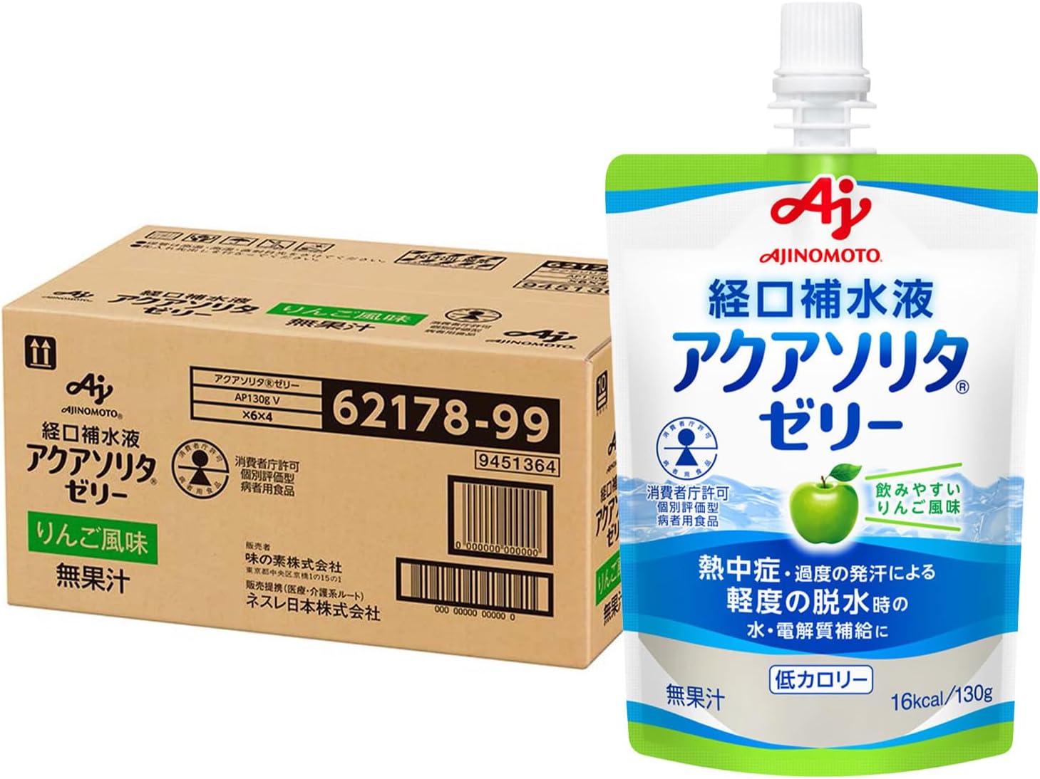 送料無料【わけあり】アクアソリタ 味の素 経口補水液 ゼリー りんご風味 130g×24個 水・電解質補給 [ケース販売]のサムネイル
