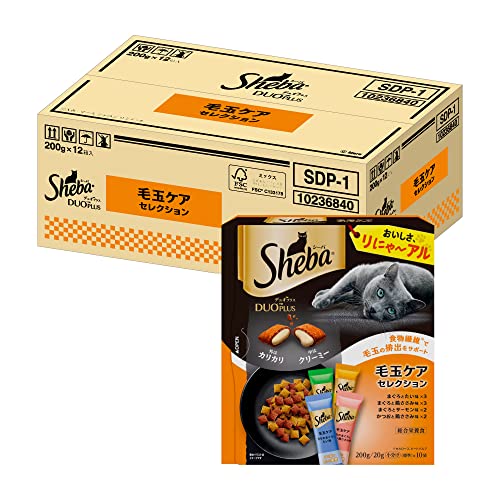 【訳あり】シーバ デュオプラス キャットフード 毛玉ケアセレクション 成猫用 200g×12個(ケース買い)