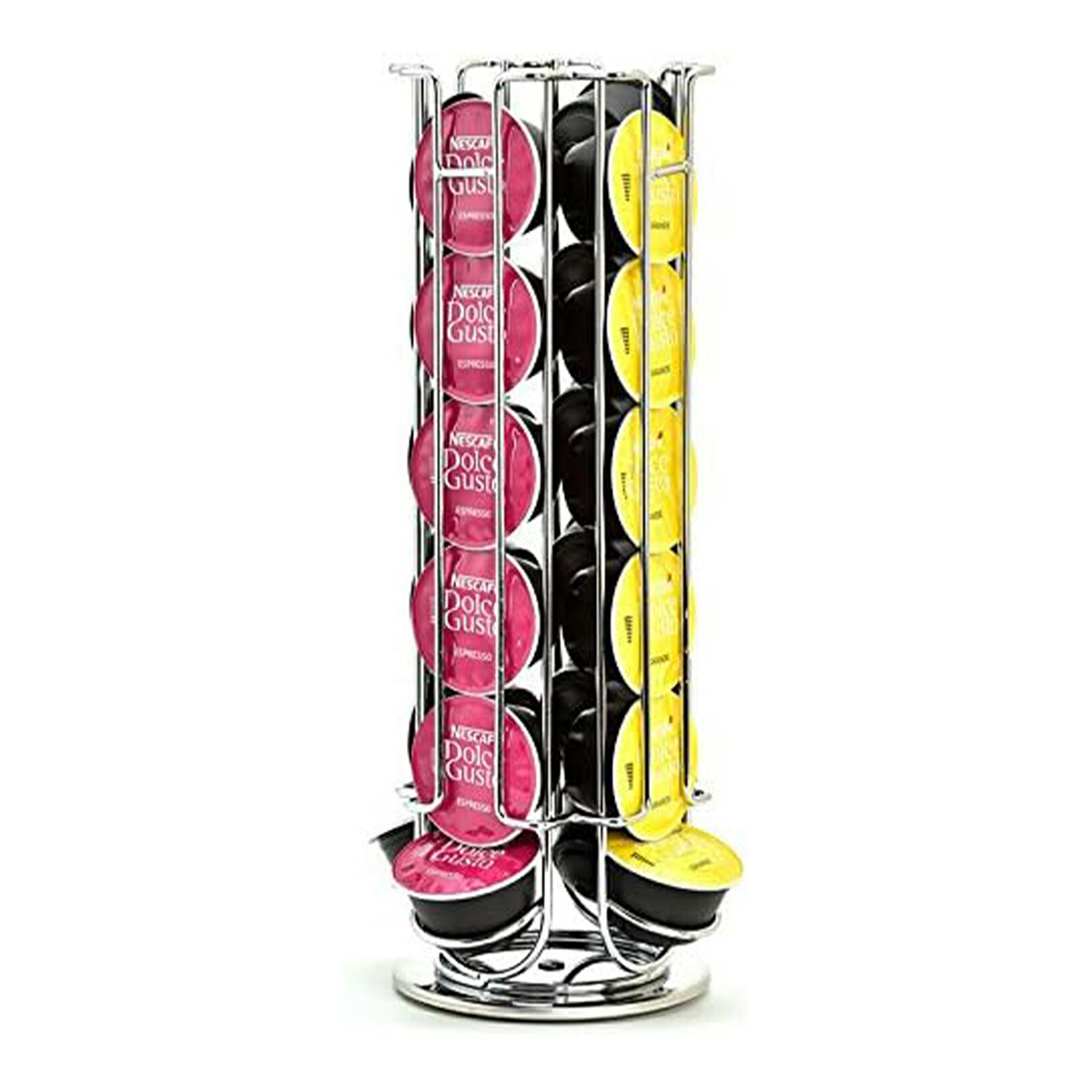 Caps Racks Nescafé Dolce Gusto Capsule Holder, Rotating Tower Storage Rack for 24 Capsules, Silver Chrome Metal