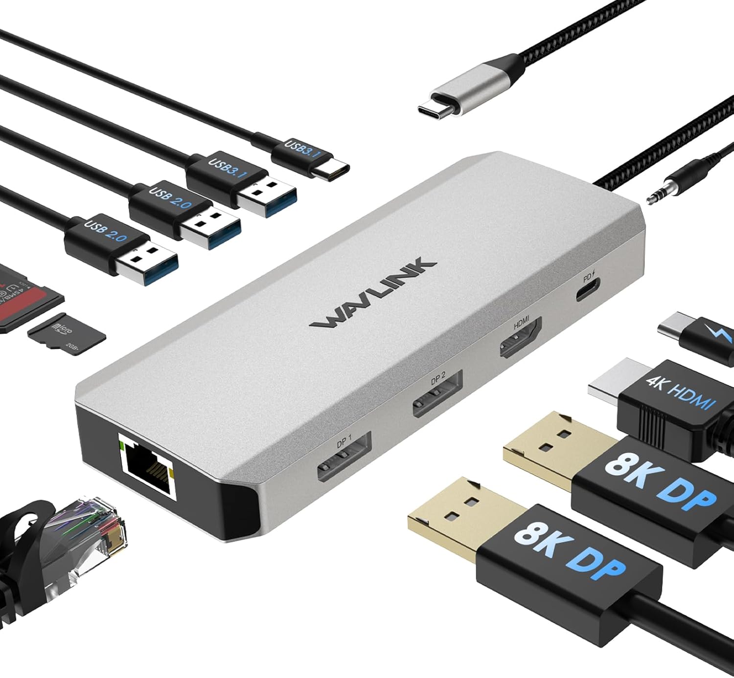 ڤ櫓WAVLINK 12-in-1USB Cåץȥåץɥå󥰥ơ3̥⡼ɽ 8KDP 4KHDMI USB Cϥ ȥץ˥...