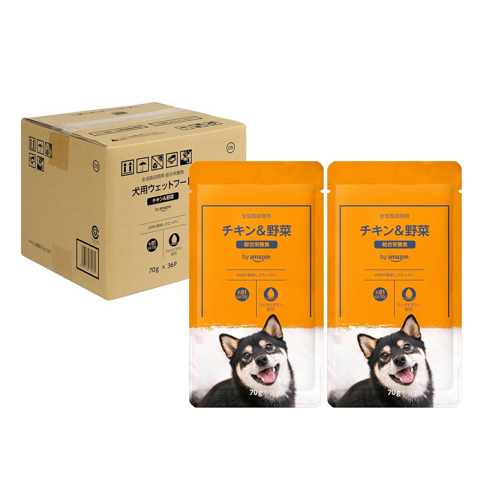 【訳あり】by Amazon 犬用ウェットフード 総合栄養食 チキン&野菜 70g×36P